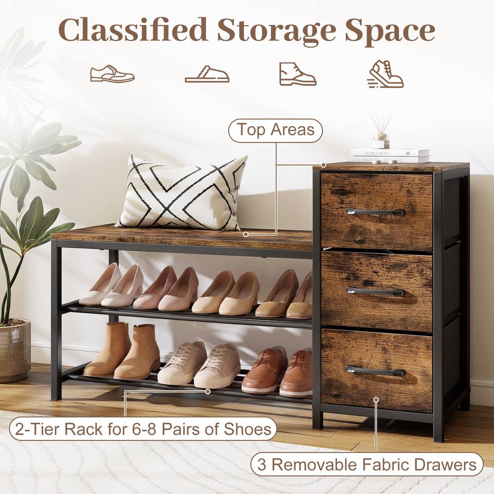 Costway Modern Shoe Bench 3Tier Shoe Rack Shoe Storage Organizer for Entryway in Brown 3