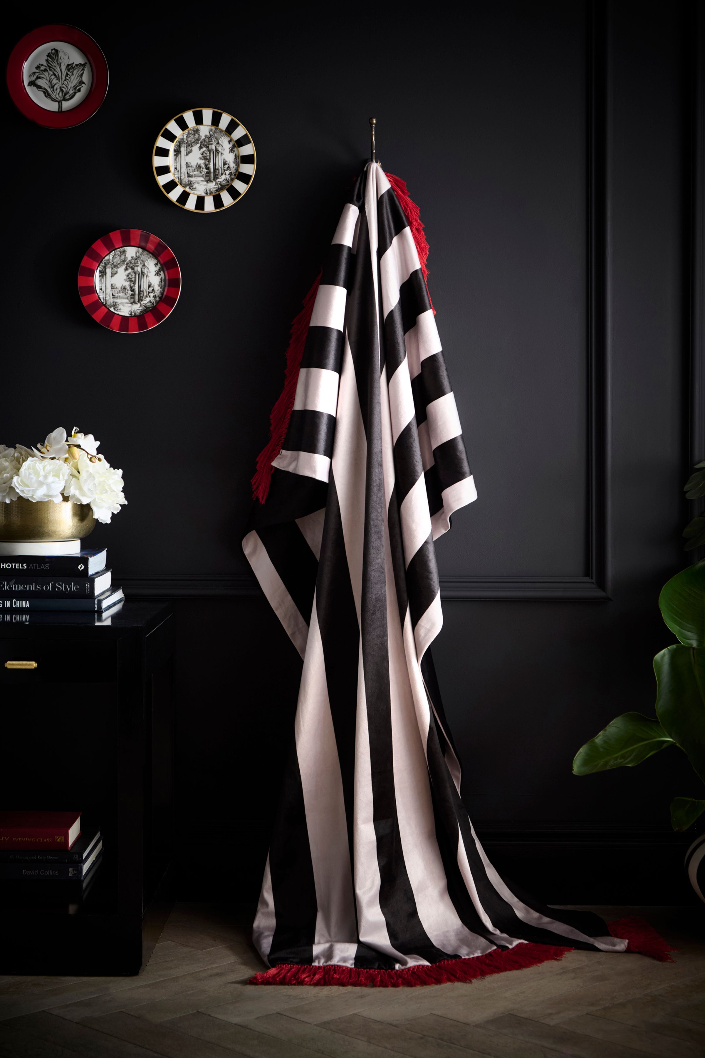 Laurence Llewelyn-Bowen 'Festivo Stripe' Soft Velvet Tasselled Throw in Black