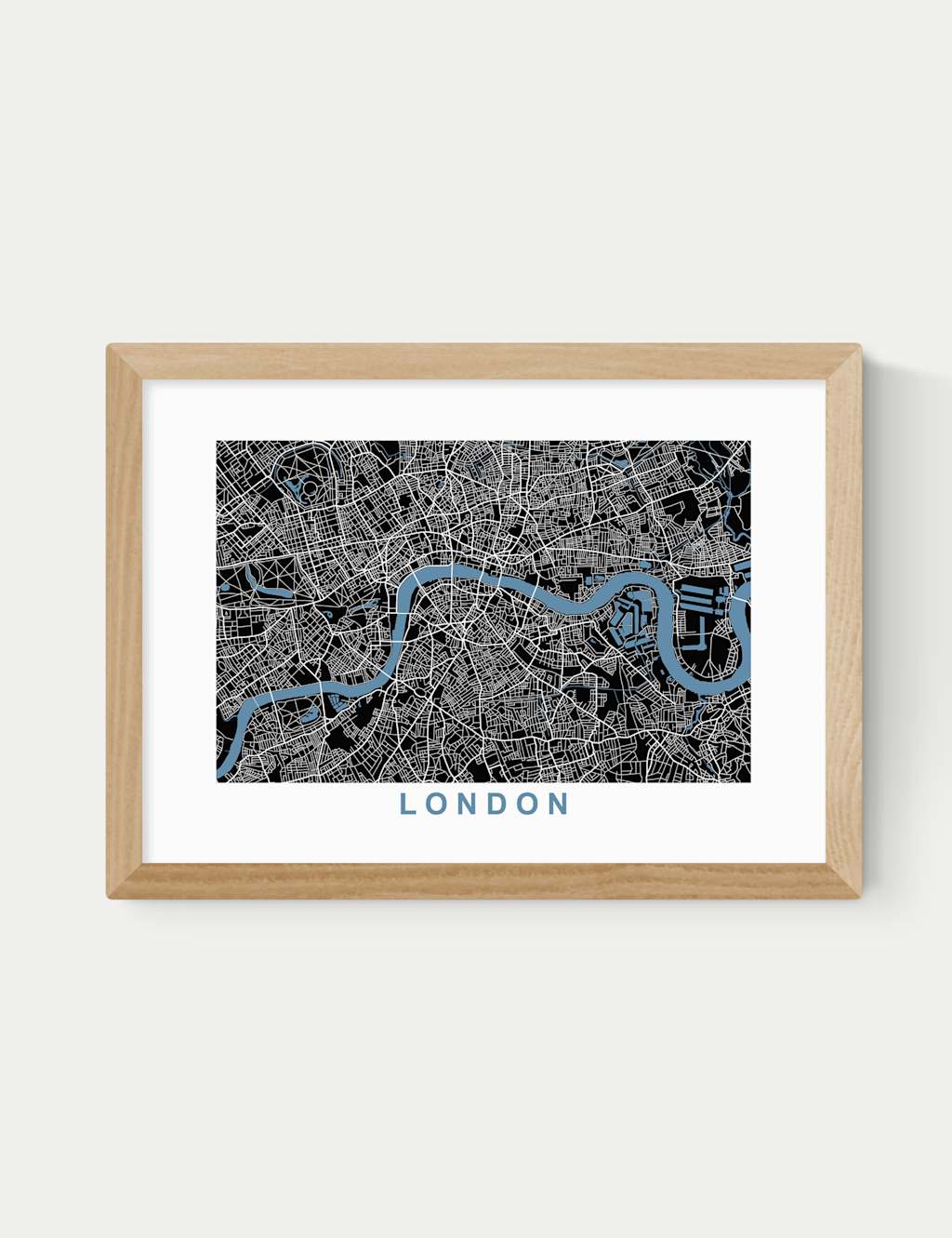 East End Prints London Map Negative Framed Art Print Natural