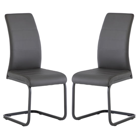 Michigan Grey Leather Dining Chair In A Pair