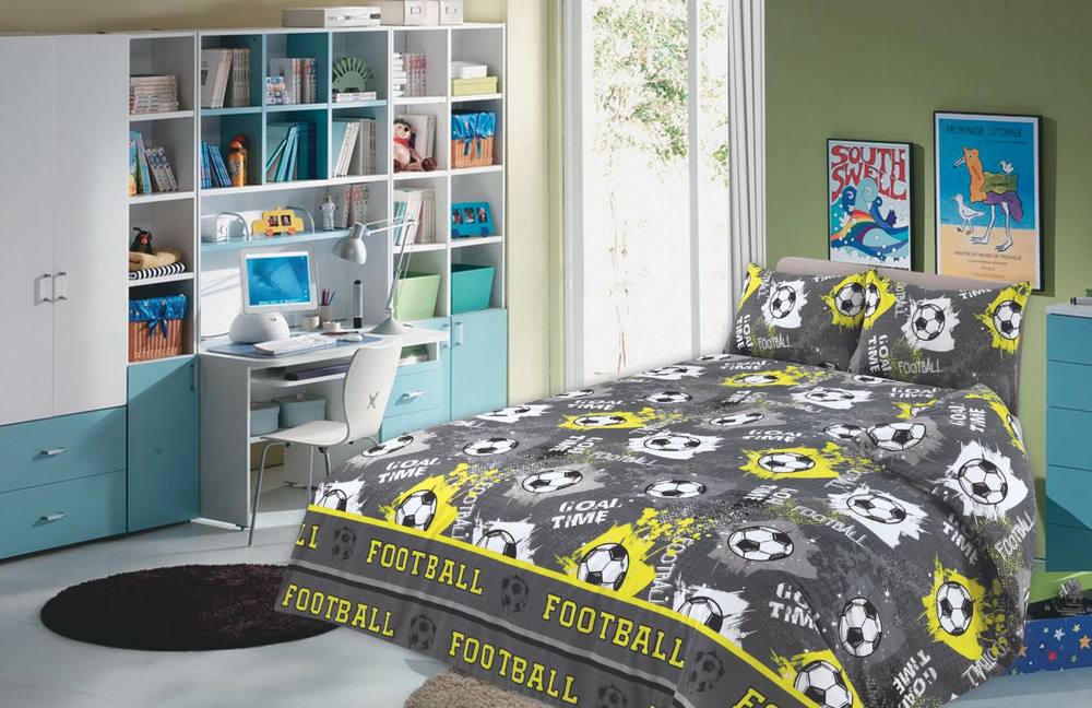 Homes-Linen Football Childrens Duvet Cover Set Grey & Yellow Bedding
