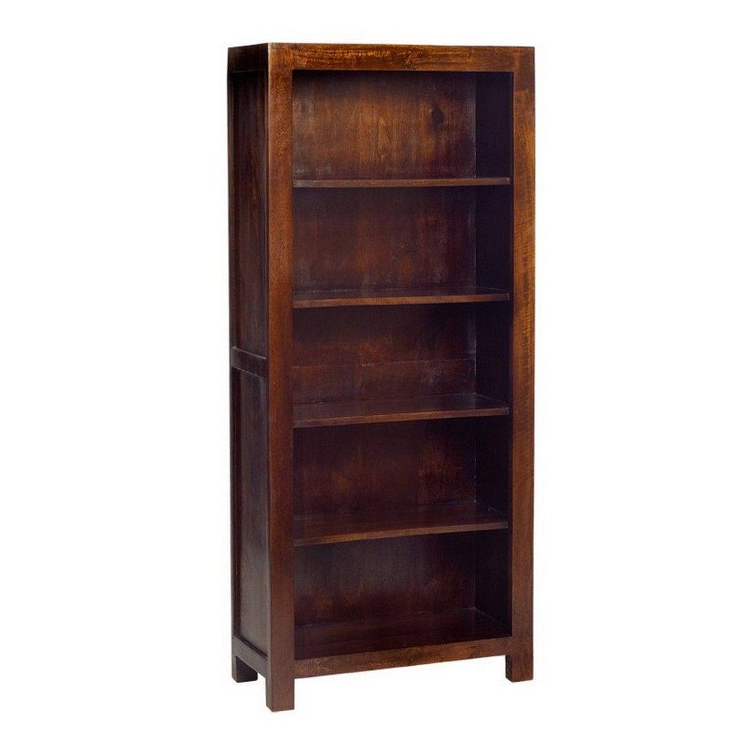 Indian Hub Toko Dark Mango Large Open Bookcase Solid Mango Wood - L34xW75xH175 cm in Brown