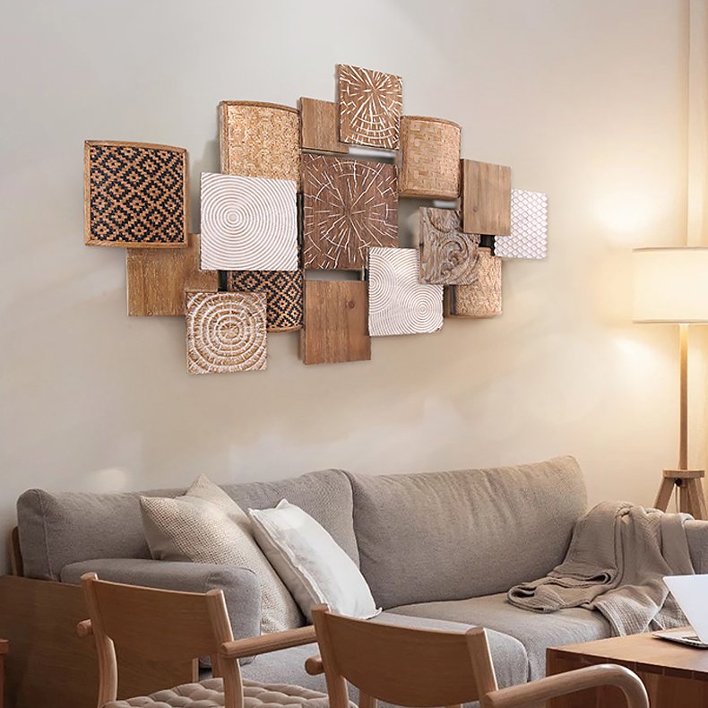 Japandi Wood Wall Decor Hanging Carved Home Bamboo Wall Art for Living Room