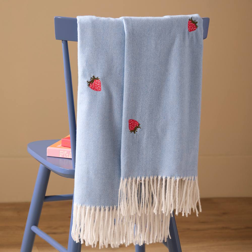Furn Fruits Lightweight Embroidered Throw in Blue