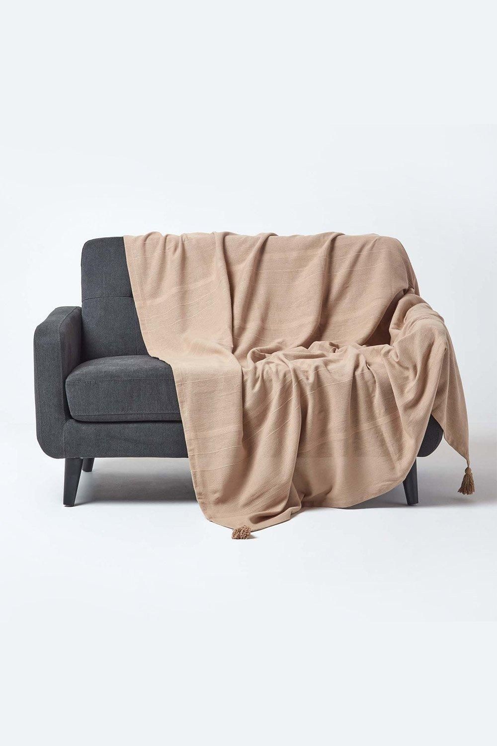 Homescapes Cotton Rajput Ribbed Throw in Beige