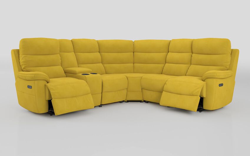Green Fabric Ossett 2 Corner 2 Power Sofa with Left Hand Facing Console & Head Tilt