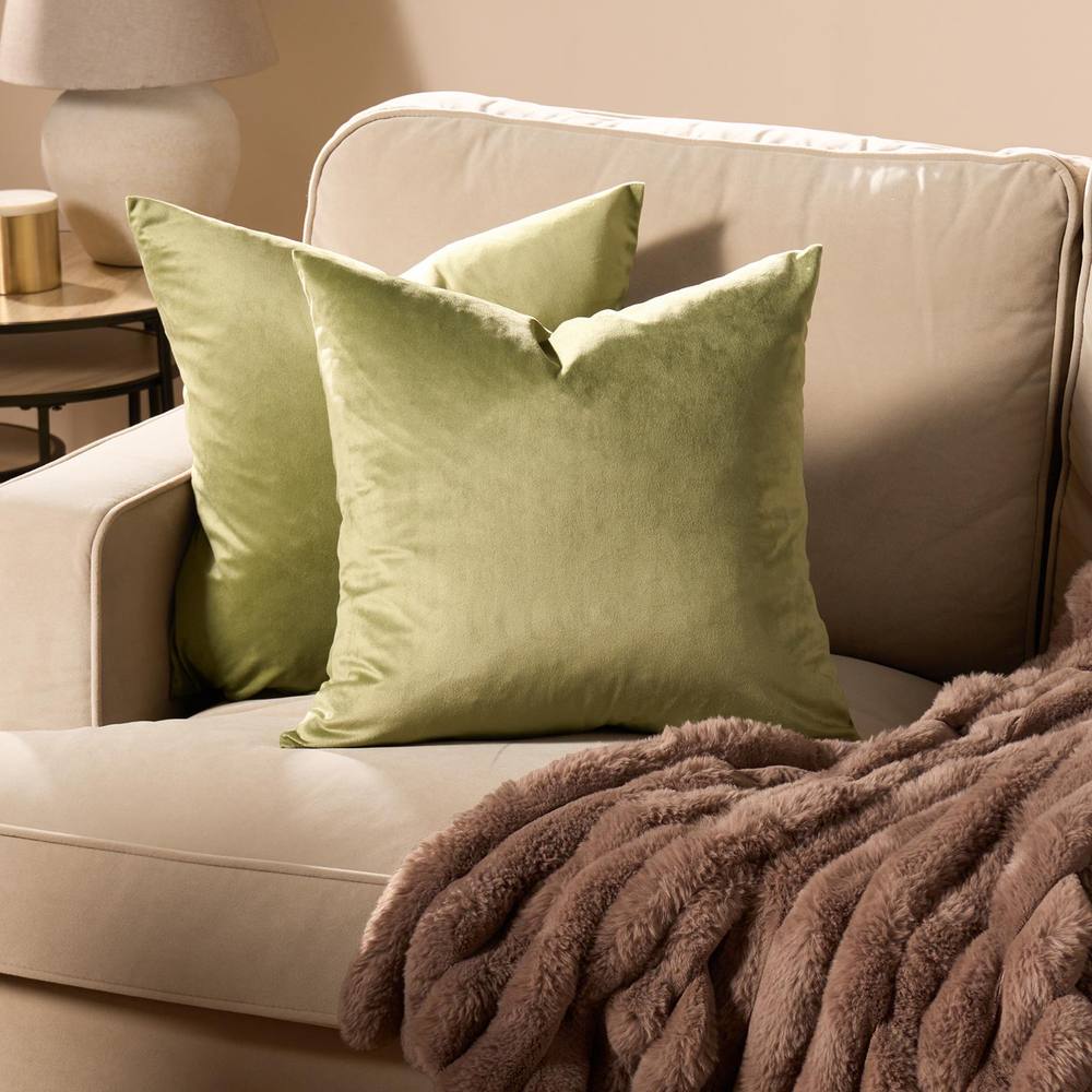 OHS 2 x Matte Velvet Cushion Covers Soft Plain Zip in Olive