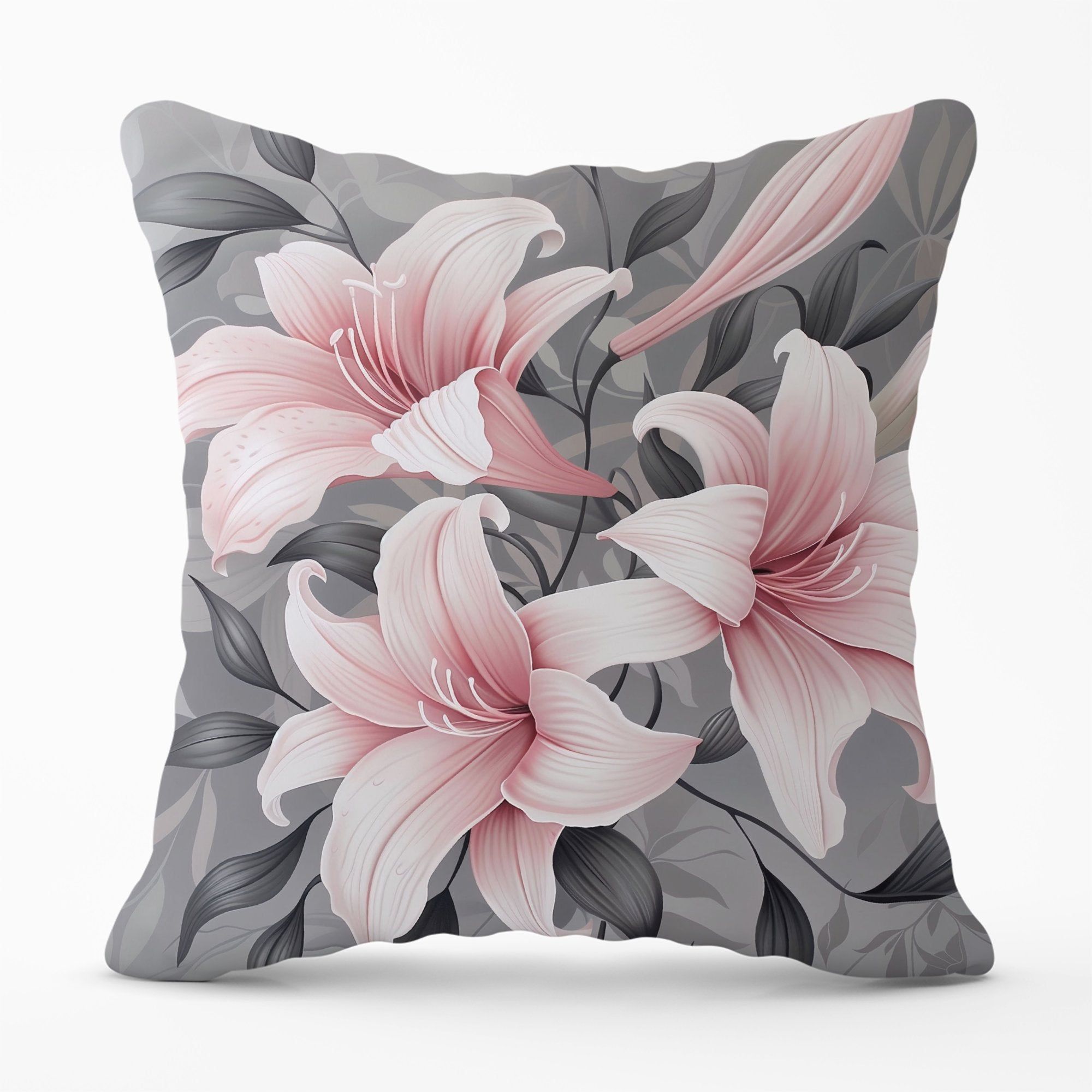 Warren Reed - Designer Pink Lilies On Grey Cushions