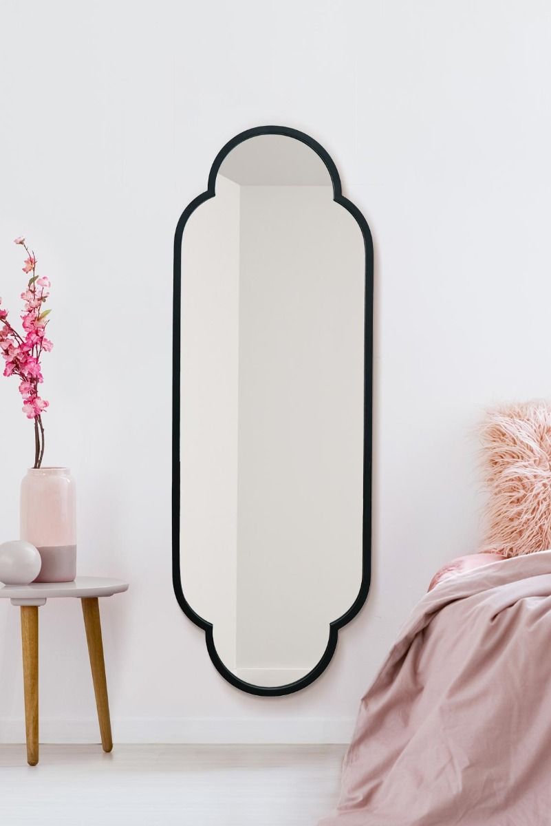 MirrorOutlet Black Metal Framed Double Arched Oval Wall Mirror 150 X 52CM