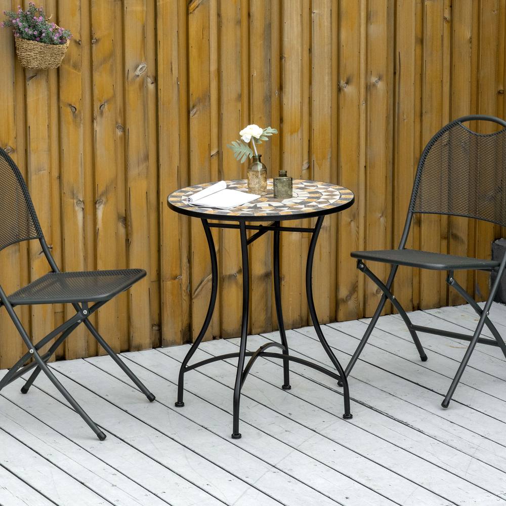 OUTSUNNY 60cm Mosaic Round Bistro Table Outdoor Garden Side Table, Grey
