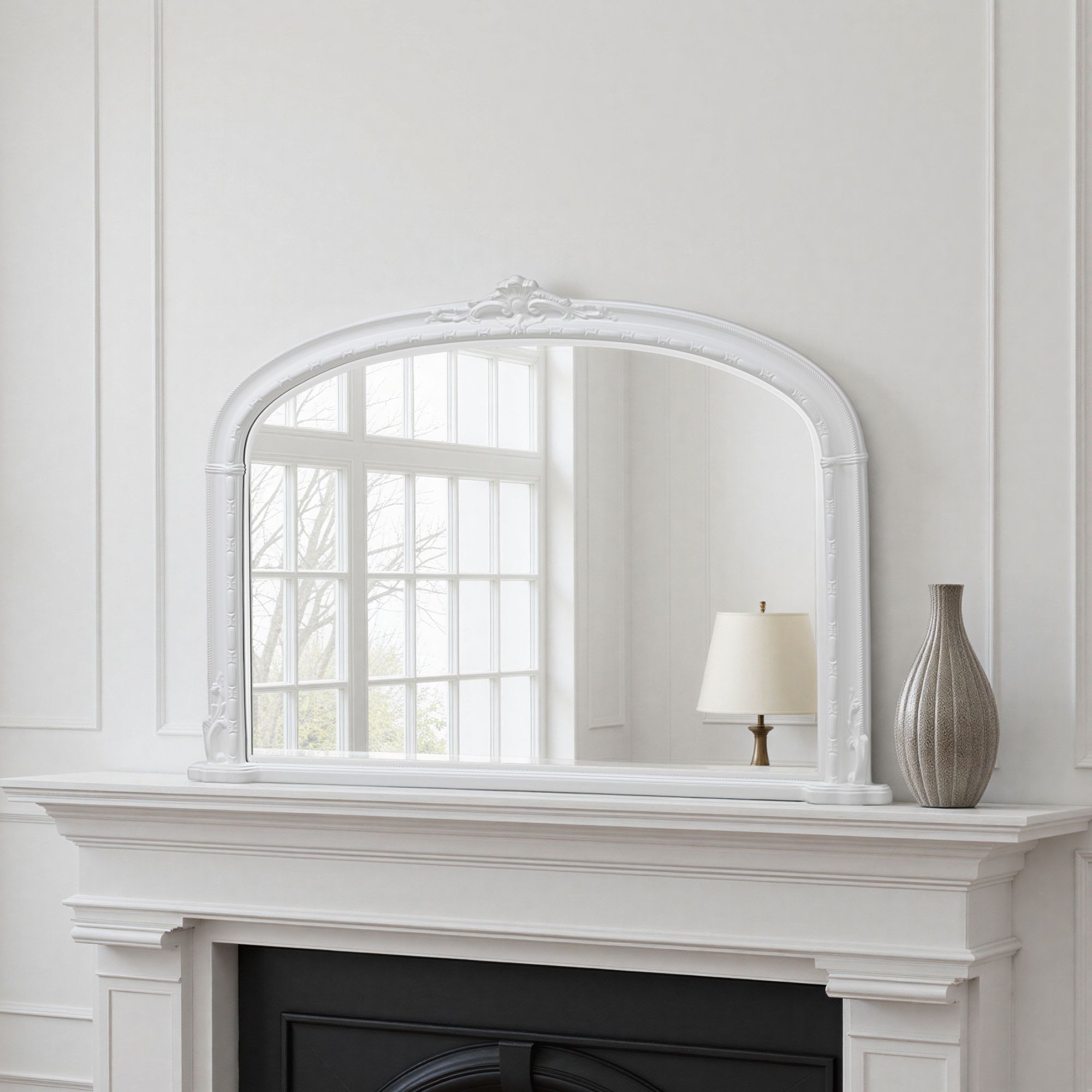 Yearn Mirrors Overmantle Mirror Arched 127(w) x 89cm(h) Victorian Mirror in White 4