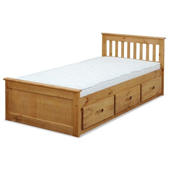 Mission Storage Single Bed In Waxed Pine With 3 Drawers