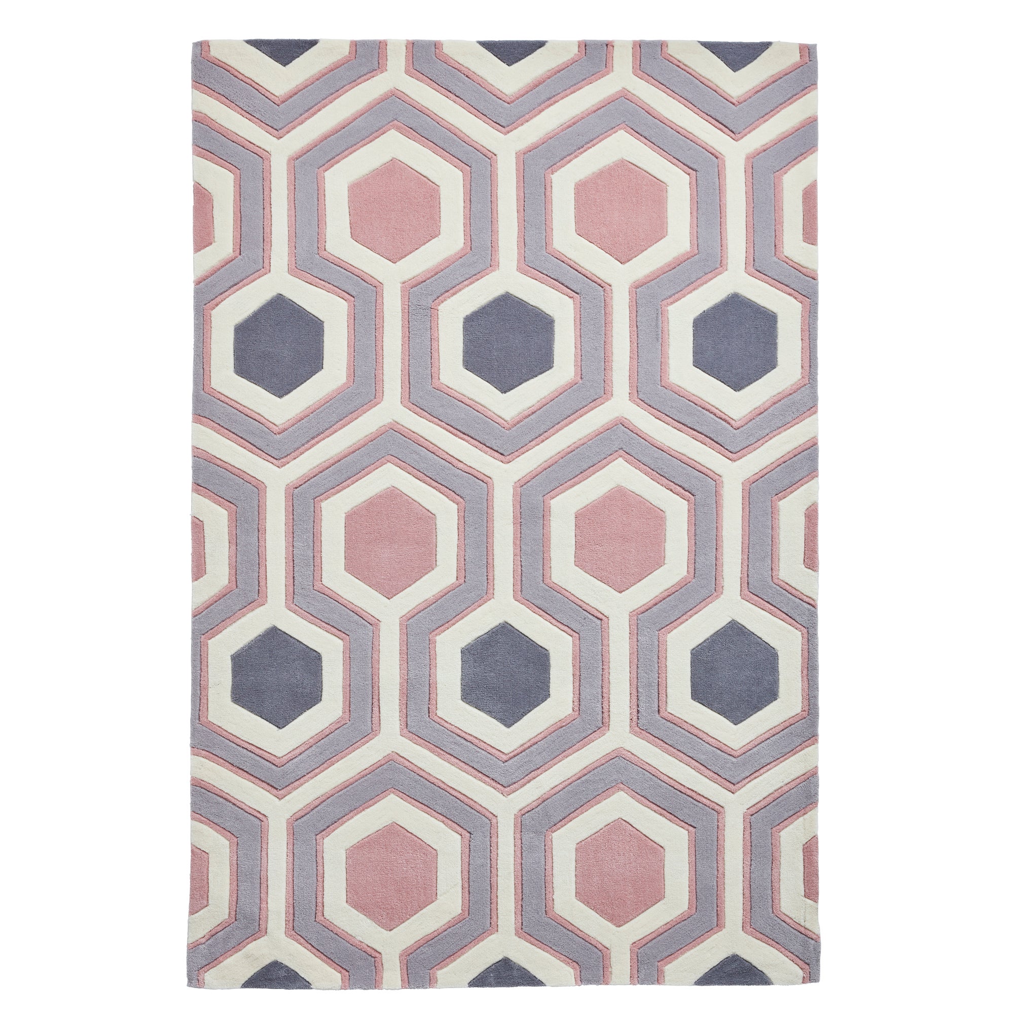 Hong Kong 3661 Rug Pink, Grey and White
