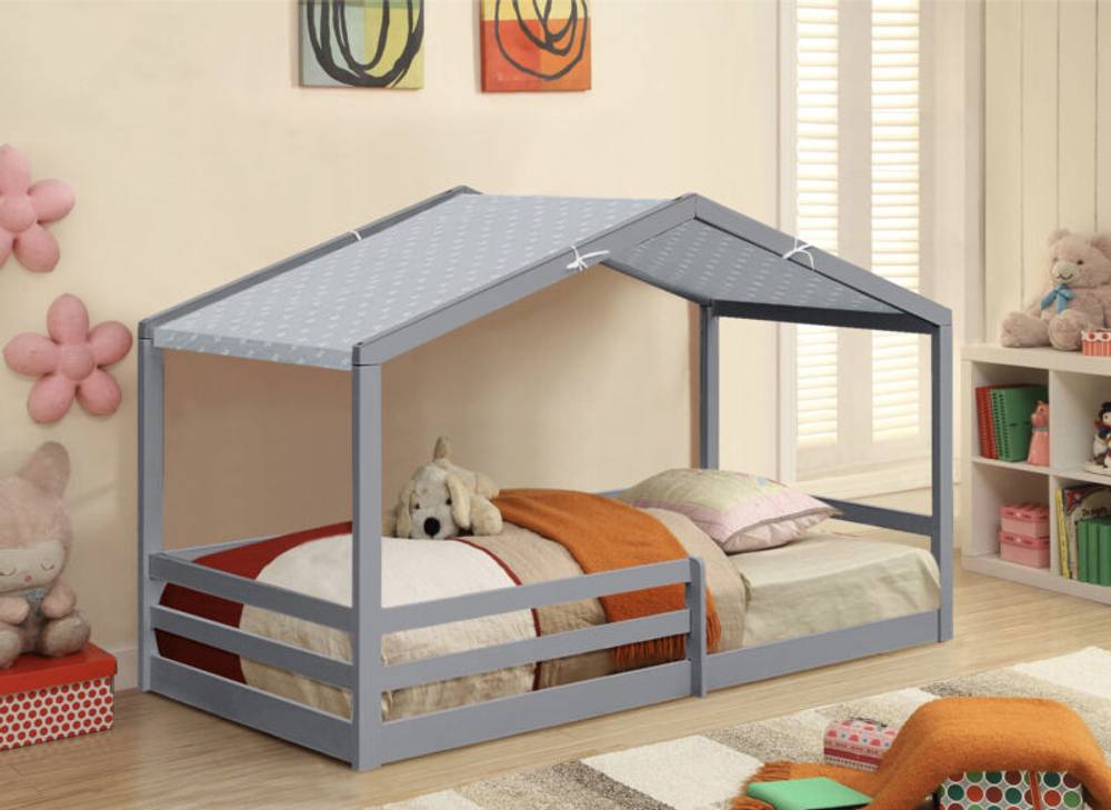 Comfy Living Ltd 3ft Wooden House Bed With Grey Tent