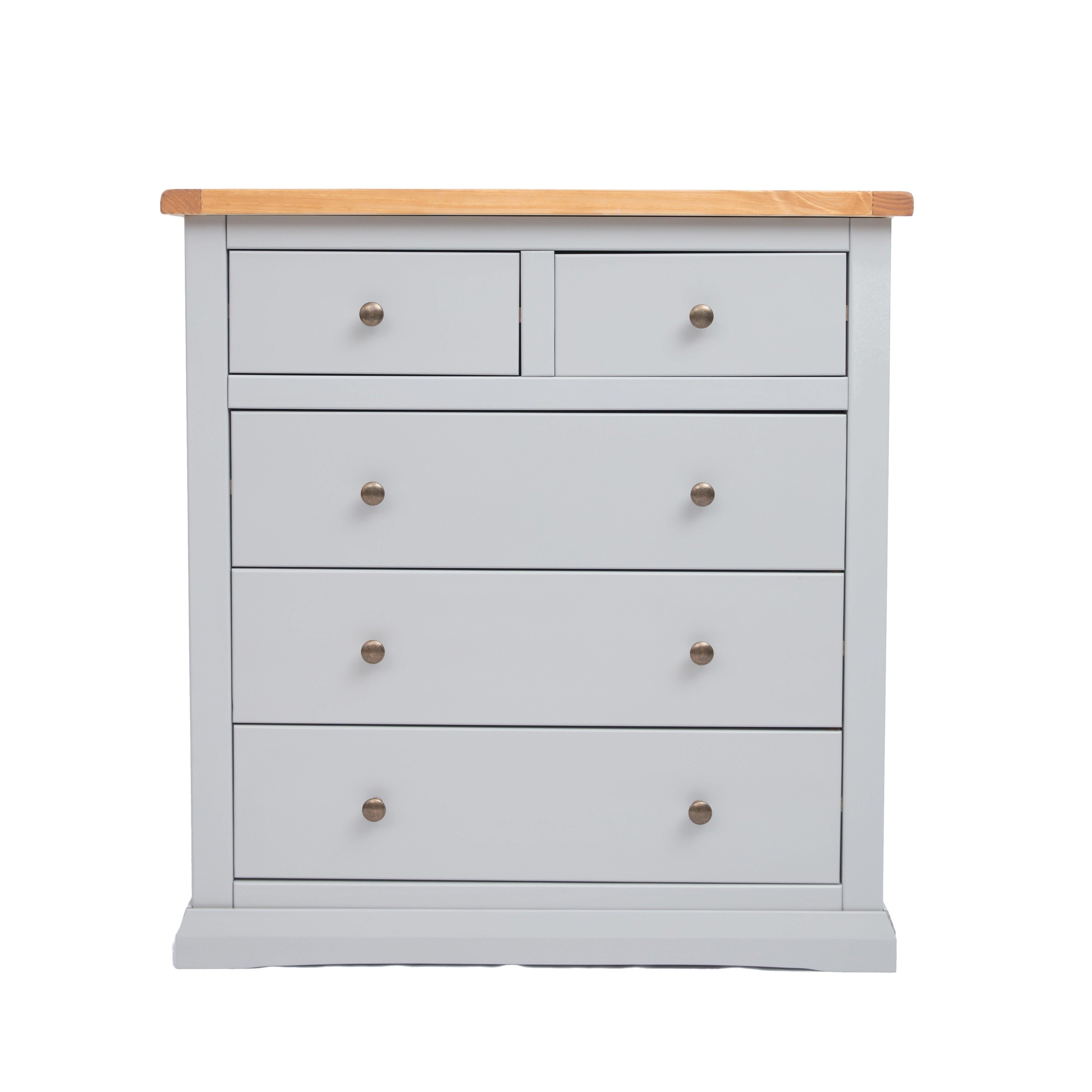 Cabinet Bits Loreo 5 Drawer Chest of Drawers Brass Knob in Light Grey