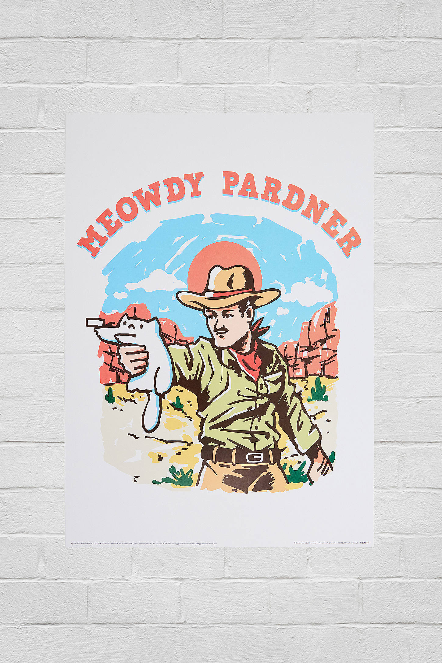 Meowdy Pardner 30x40cm Wall Art Print - White