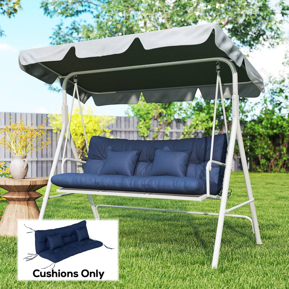 OUTSUNNY Outdoor Seat Cushions Back Cushion with 2 Pillows, Seat Pads in Dark Blue