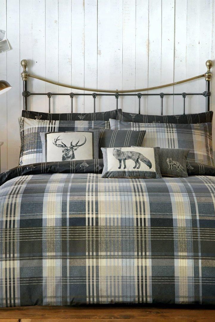Dreams & Drapes 'Connolly Check' 100% Brushed Cotton Duvet Cover Set in Charcoal
