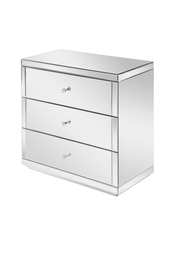 FLAVIA Mirrored Low Chest with 3 Drawers and Plinth