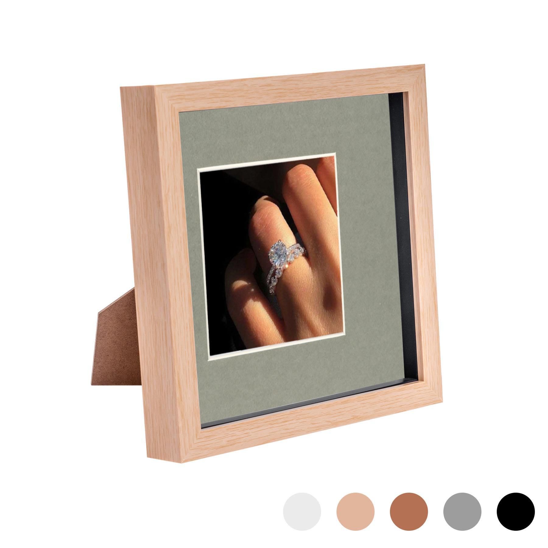 Nicola Spring 3D Box Photo Frame - 8 x 8" with 4 x 4" Mount - Ivory Mount in Light Brown