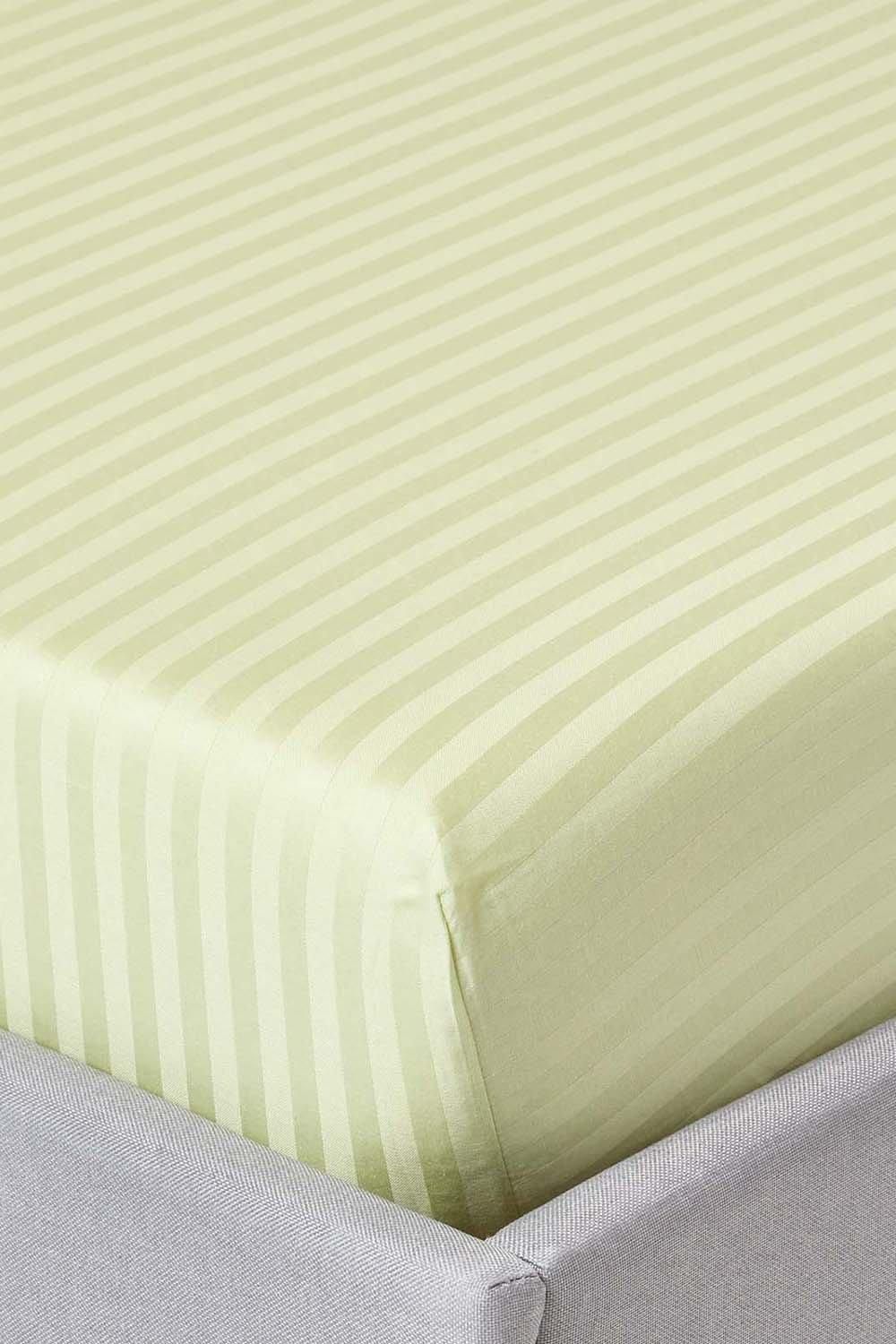 Homescapes Egyptian Cotton Satin Stripe Fitted Sheet 12 inch 330 Thread Count in Green