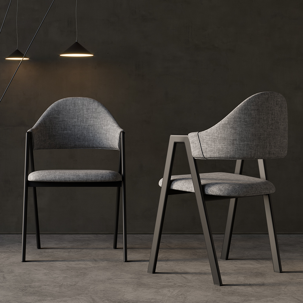 Grey Linen Upholstered 4-Piece Dining Chair Curved Back Chair