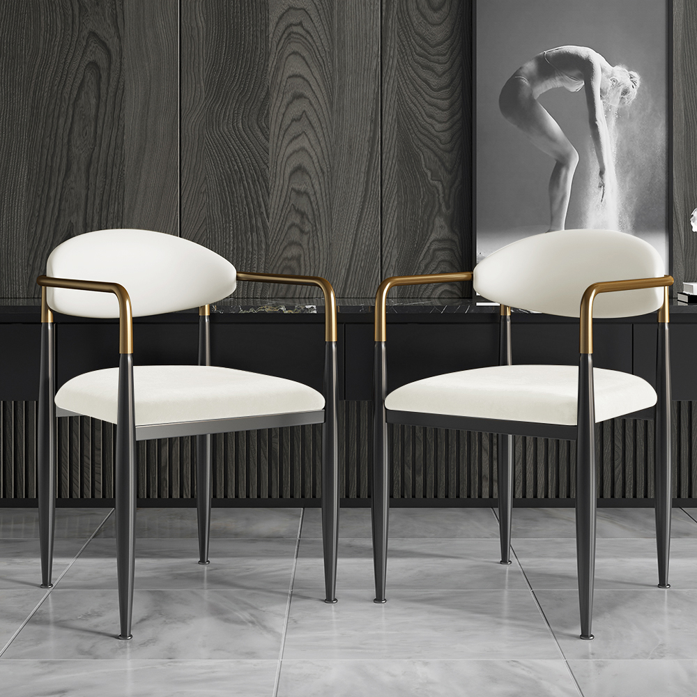 Otrast White PU Leather Dining Chair Velvet Upholstered Arm Chair (Set of 2)