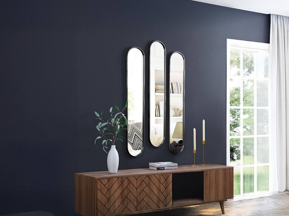 Vente-unique Set Of 3 Oval Metal Mirrors - W.23 X H.120 Cm - Black - JAYLEN