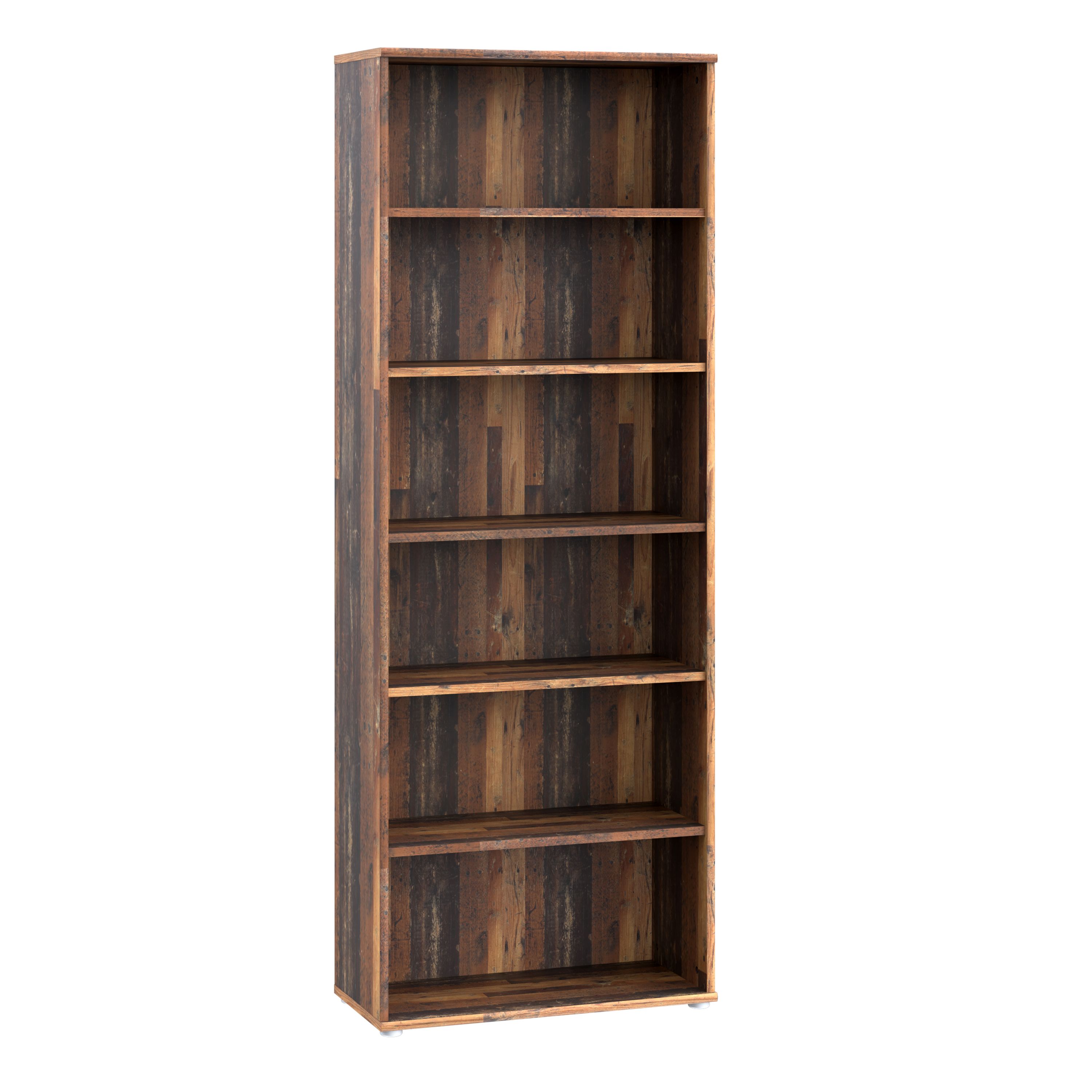 Furniture To Go Essential Wide 5 Shelf Bookcase in Vintage Oak in Dark Brown