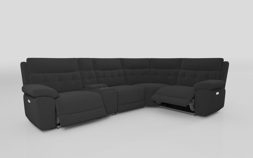 Black Fabric Belford 3 Corner 1 Power Recliner Sofa with Media Console