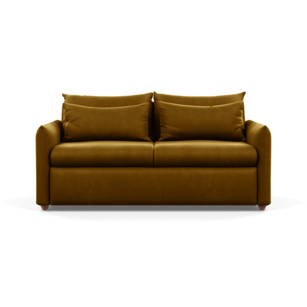 Heal's Pillow Sofa Bed Varese Velvet Olive Green Chestnut Stain Feet