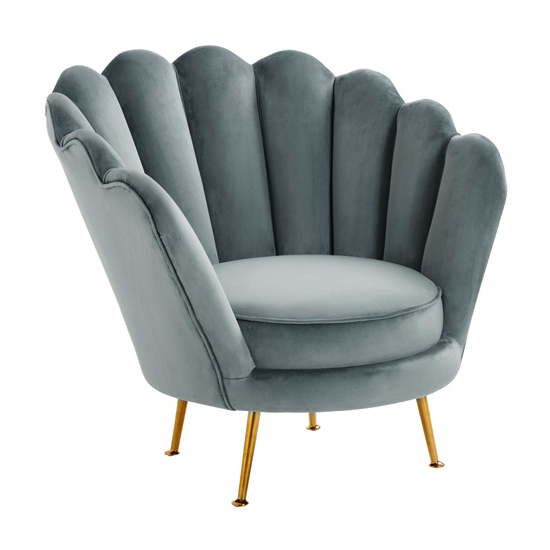Ovaley Scalloped Plush Velvet Accent Chair In Light Blue