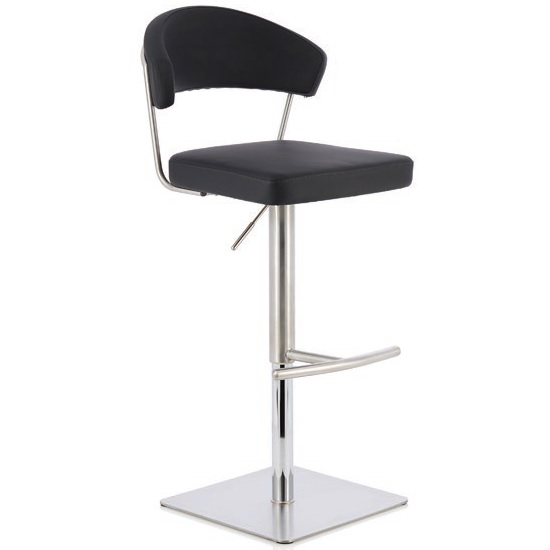 Abilio Bar Stool In Black Faux Leather And Stainless Steel Base