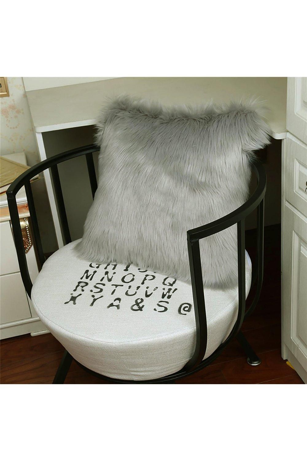 H&O Direct Square Fluffy Faux Fur Throw Pillow Cover in Grey