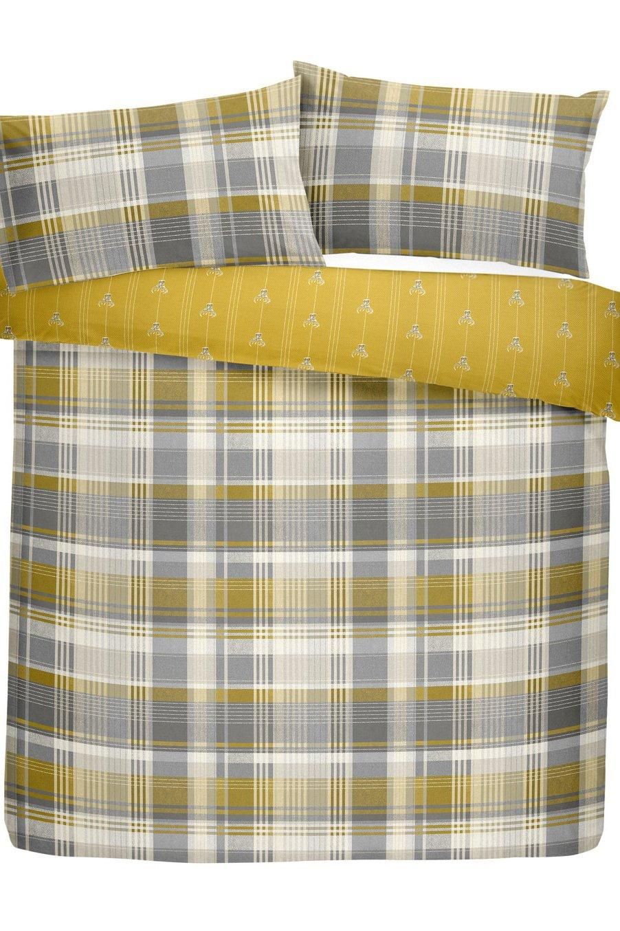 Dreams & Drapes 'Connolly Check' 100% Brushed Cotton Duvet Cover Set in Mustard 4