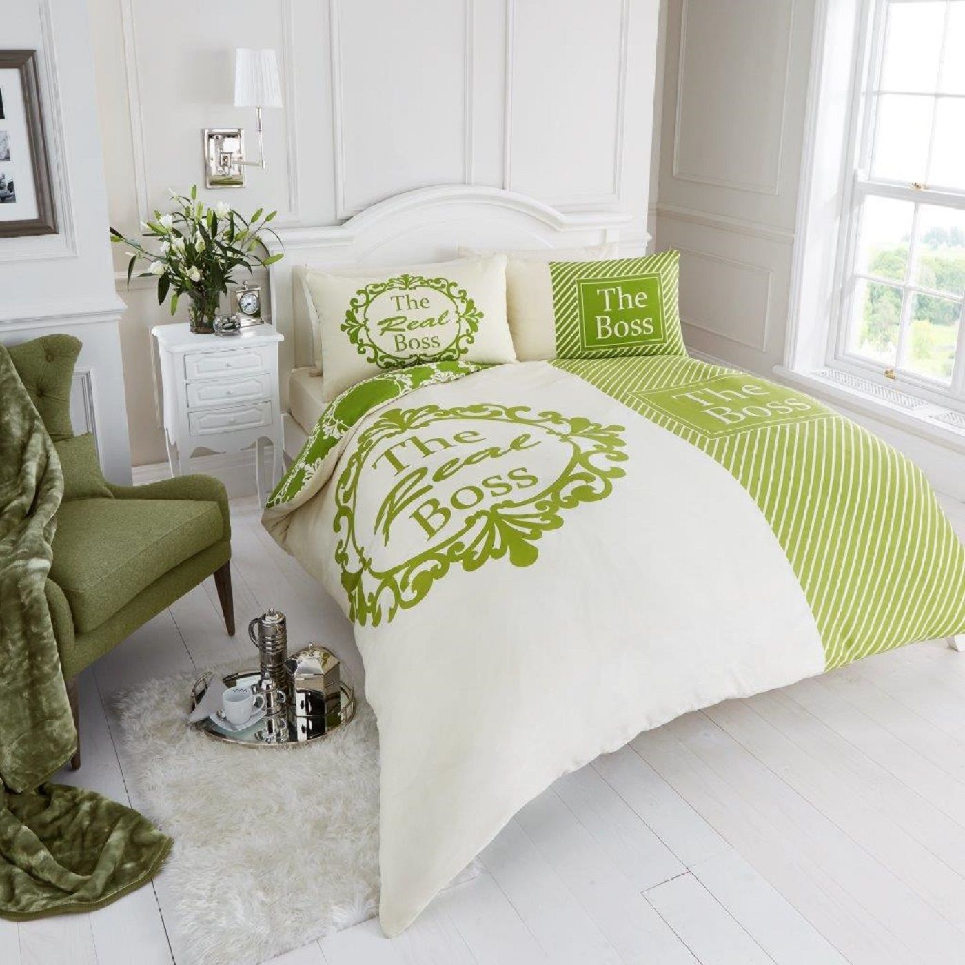 Smart Living Printed Polycotton The Real Boss Duvet Cover With Pillowcases in Green