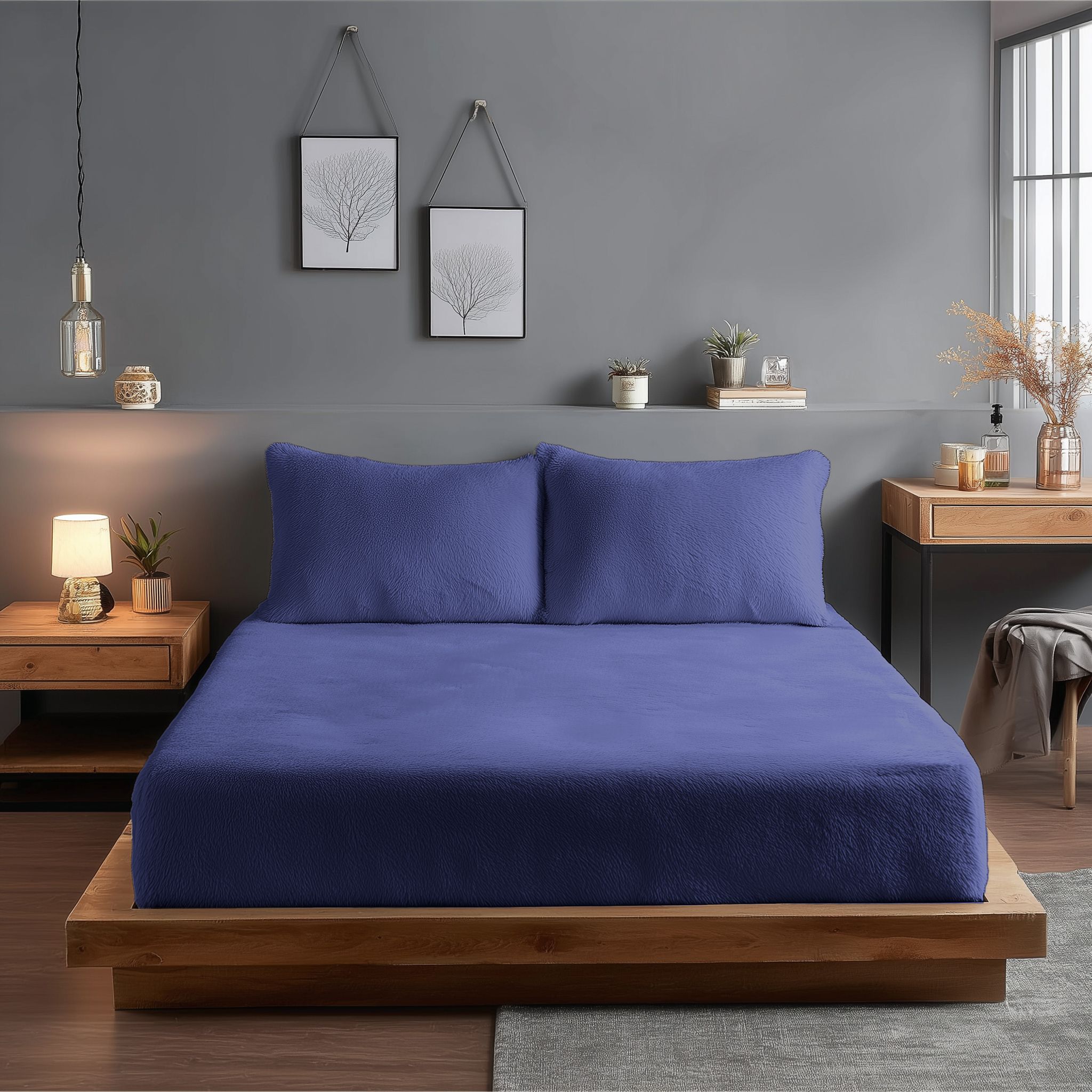 Snug City Teddy Fitted Sheet 30cm Extra Deep Soft Cuddly Soft Touch Bedding in Navy