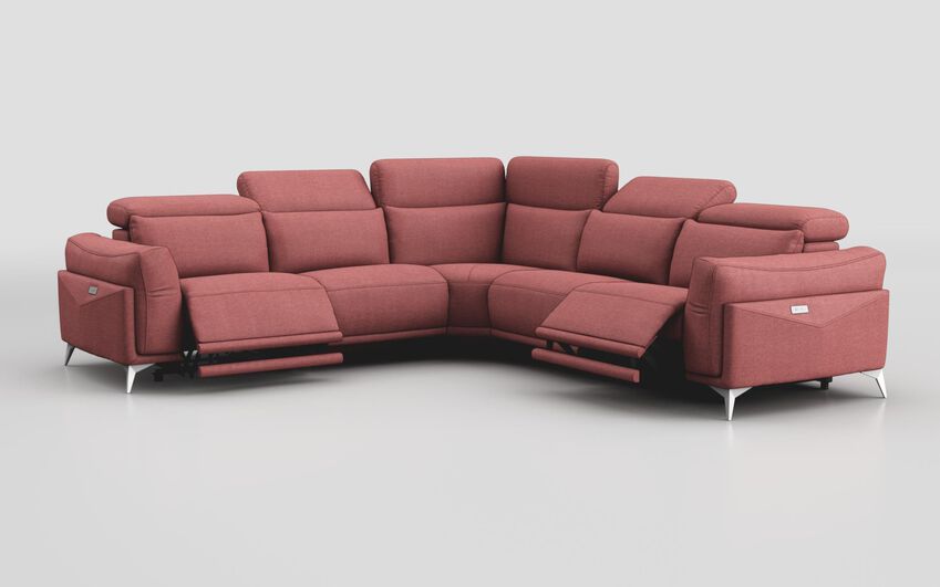 Pink Fabric Gattolino 2 Corner 2 Power Sofa with Manual Head Tilt