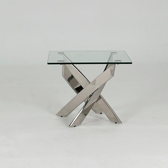 Xenon Glass End Table Square In Clear With Stainless Steel Base