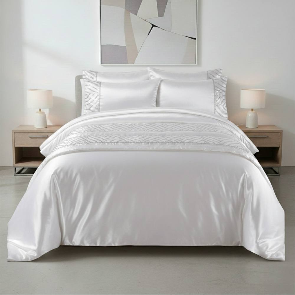 Snug City Shimmer Duvet Cover Set Luxury Bedding with Elegant Metallic Finish in White