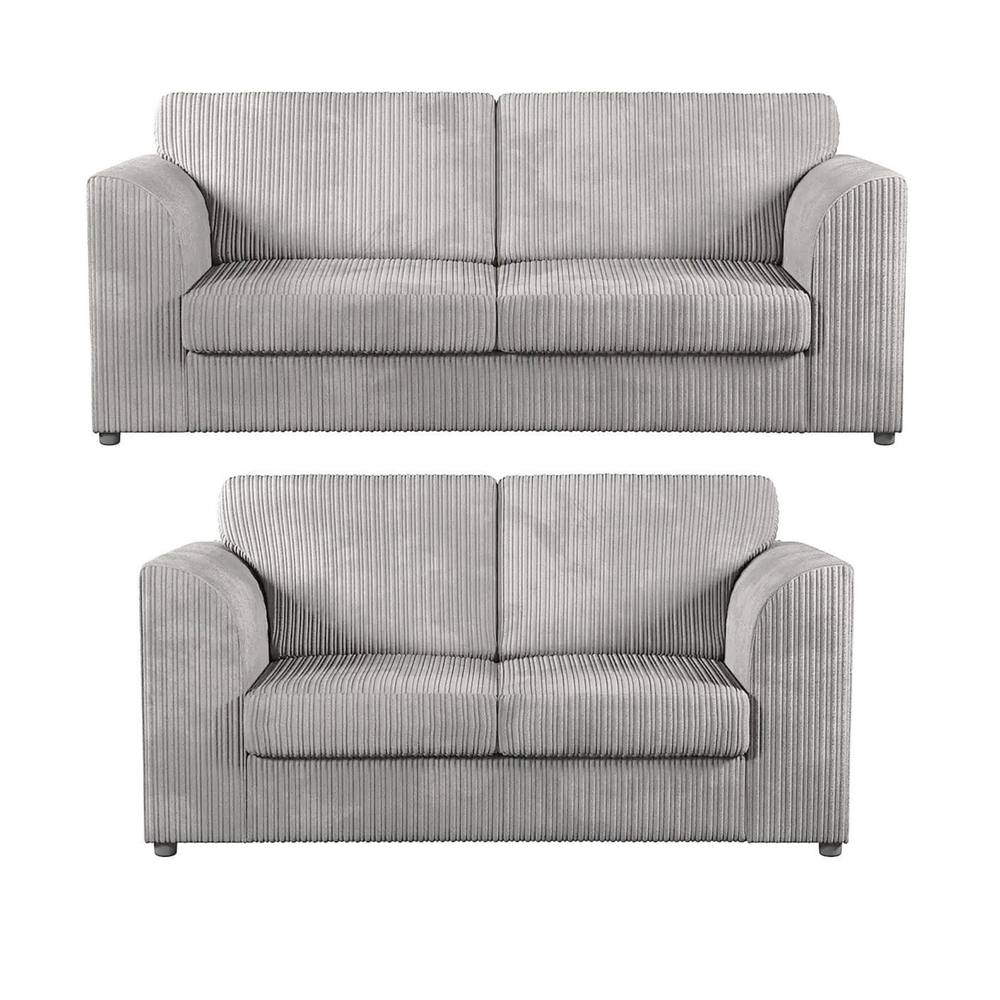 Bliss Furniture Jumbo Cord High Back 3+2 Seater Sofa Set in Silver