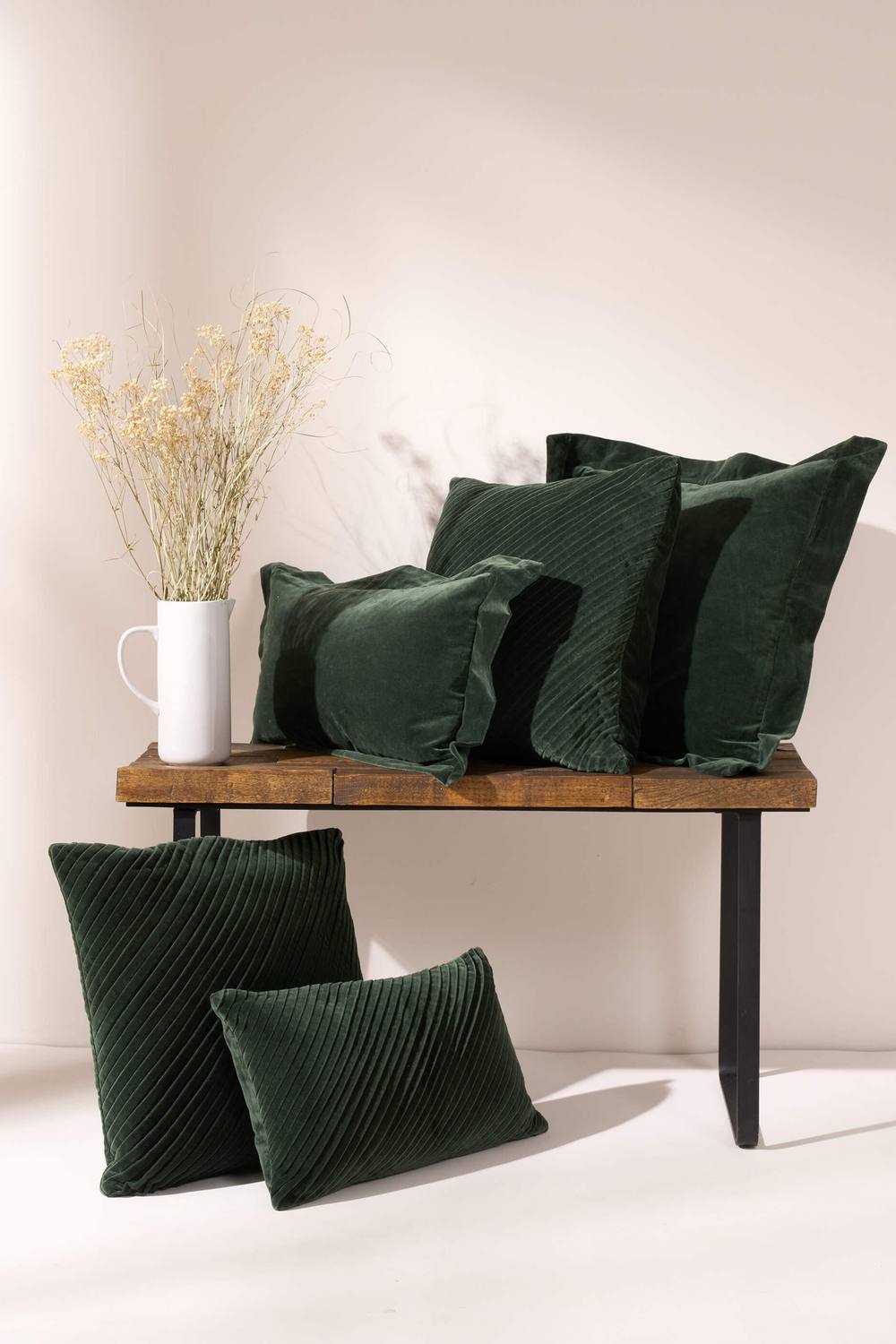 Truly Velvet Flange Rectangle Cushion Cover in Dark Green