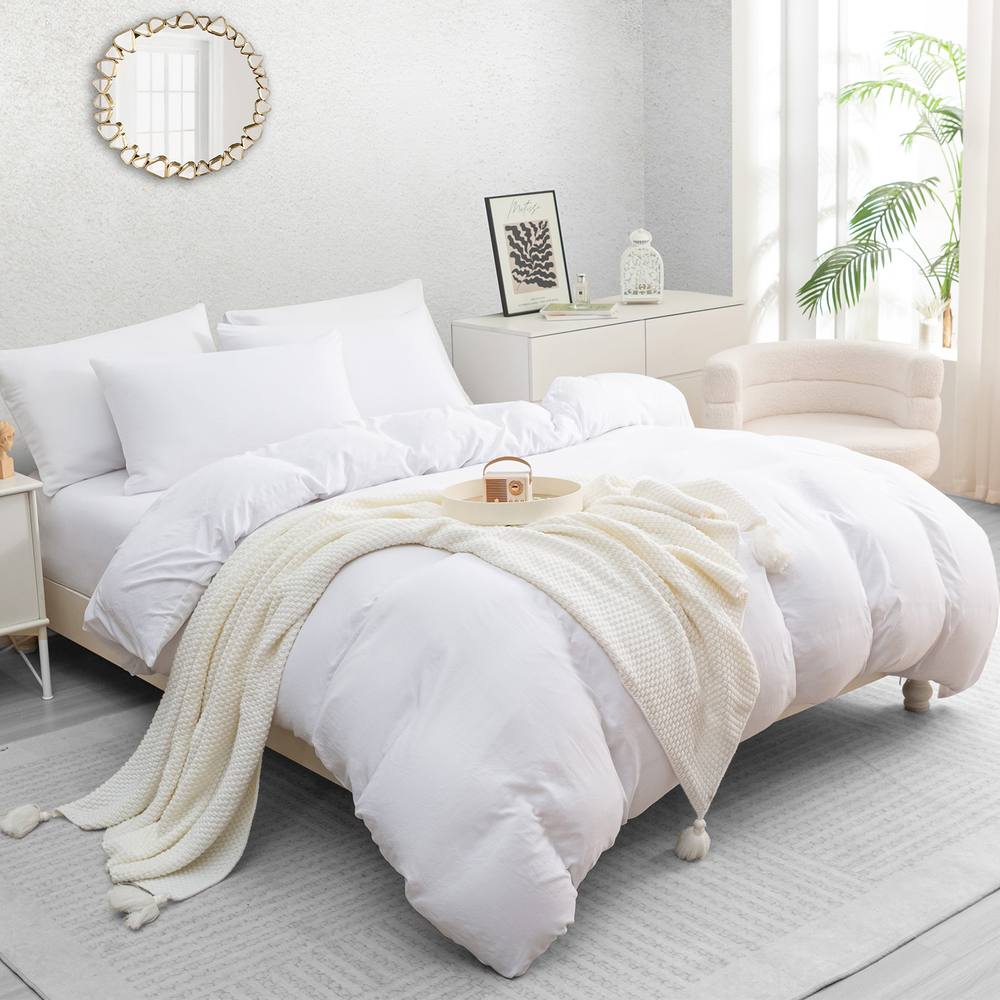 Grace Premium Microfiber Reversible Duvet Cover Set Ultrasoft Bedding in White