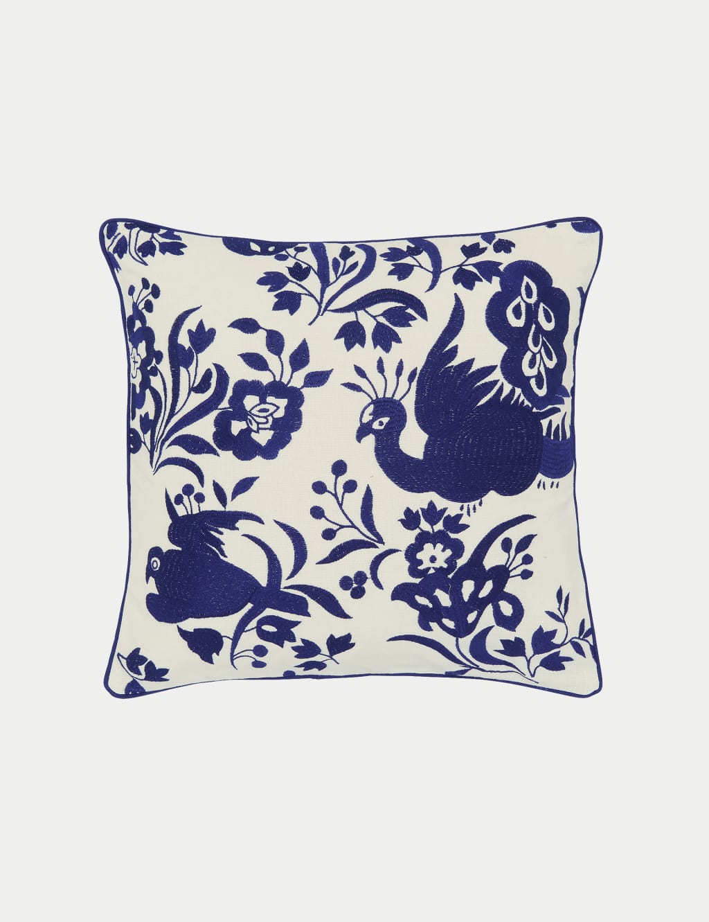 Burleigh X Bedeck Of Belfast Pure Cotton Calico Embroidered Cushion Navy Mix
