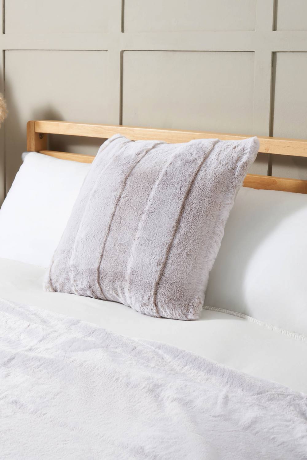 BHS Faux Fur Stripe Cushion in Natural