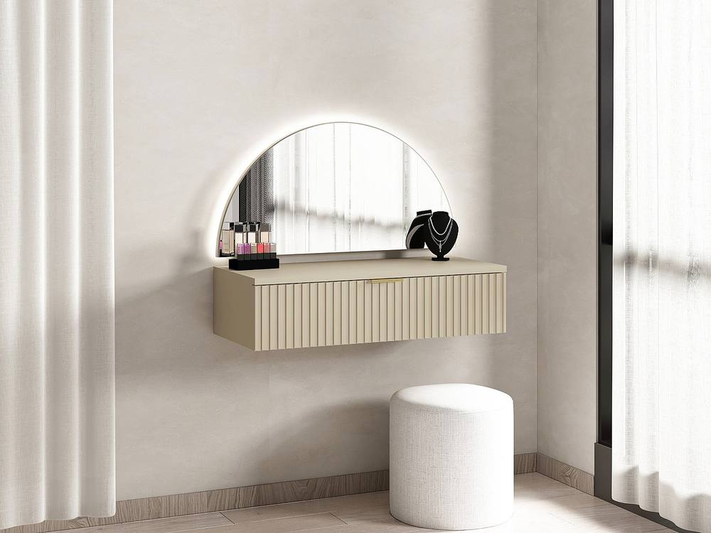 Vente-unique Wall-Mounted Dressing Table With Mirror & Leds - 1 Drawer - Beige
