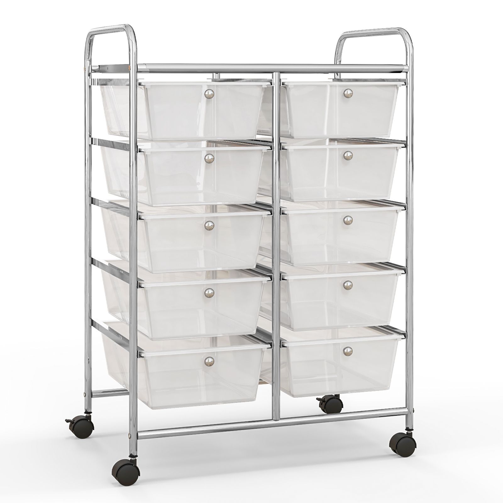 Costway 10 Drawers Storage Trolley Mobile Rolling Utility Cart Home Office Organizer in Clear