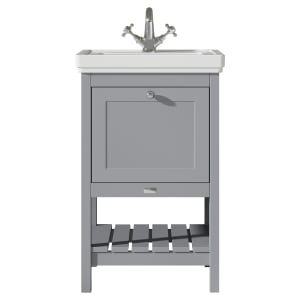 Bayswater Hartleigh Plummett Grey Traditional Freestanding Vanity Unit & 1 Tap Hole White Recessed Basin - 500mm