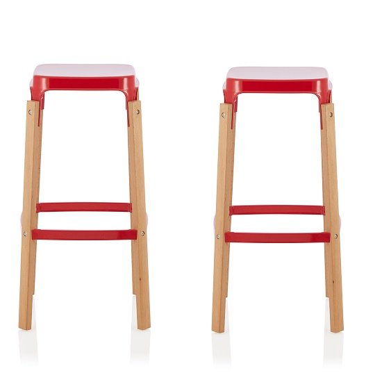 Hoker 66cm Bar Stools In Glossy Red In A Pair