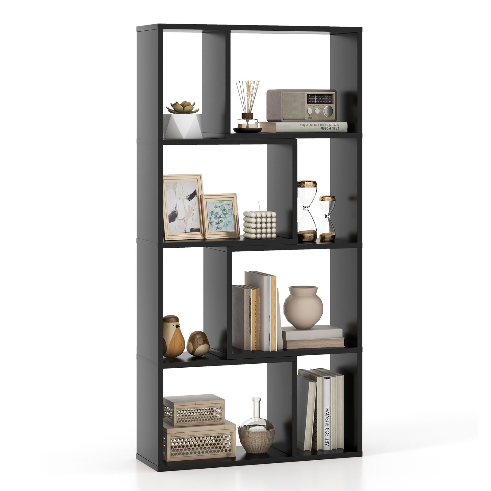 Costway 5-Tier Geometric Bookshelf 120 CM Tall Bookcase Modern 8-Cube Display Shelving in Black